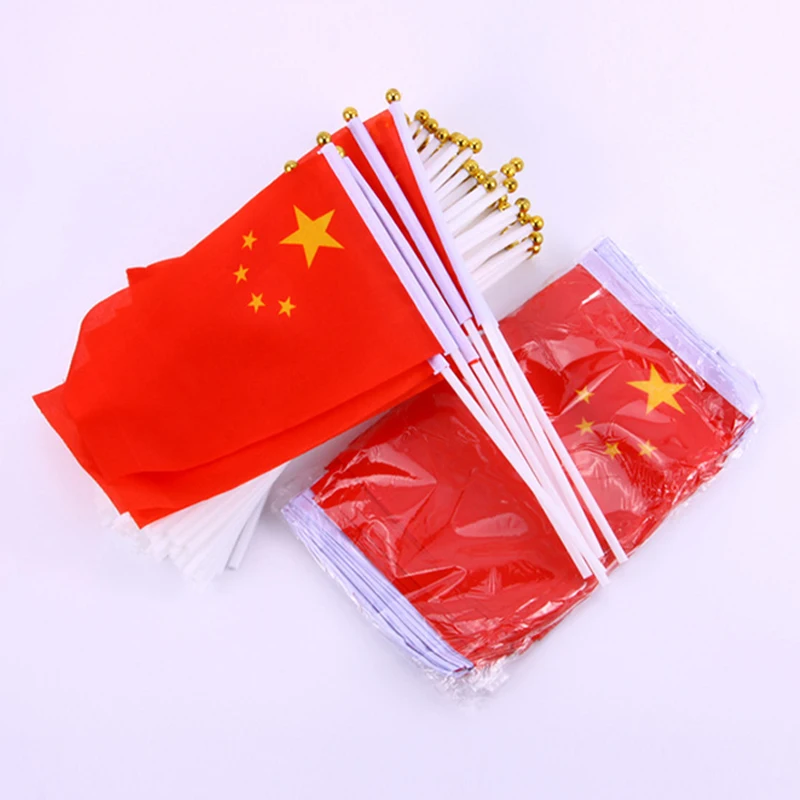 aerlxembrae  100pcs per lot  21*14cm CHINA National flag CHINESE flags hand waving flags With Plastic Flagpoles