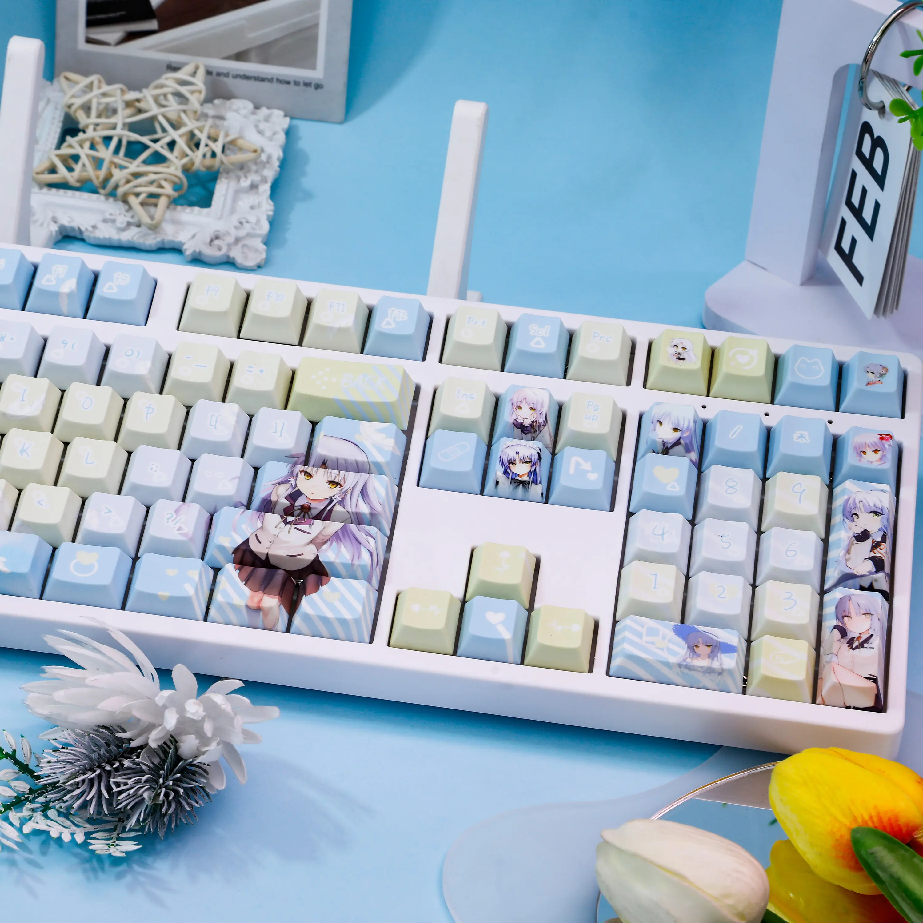 120 Keys Angel Beats Keycap Tachibana Kanade Keycaps たちばな かなで Anime PBT Cherry Profile for ANSI Aula Made68 Mad68 Wooting60