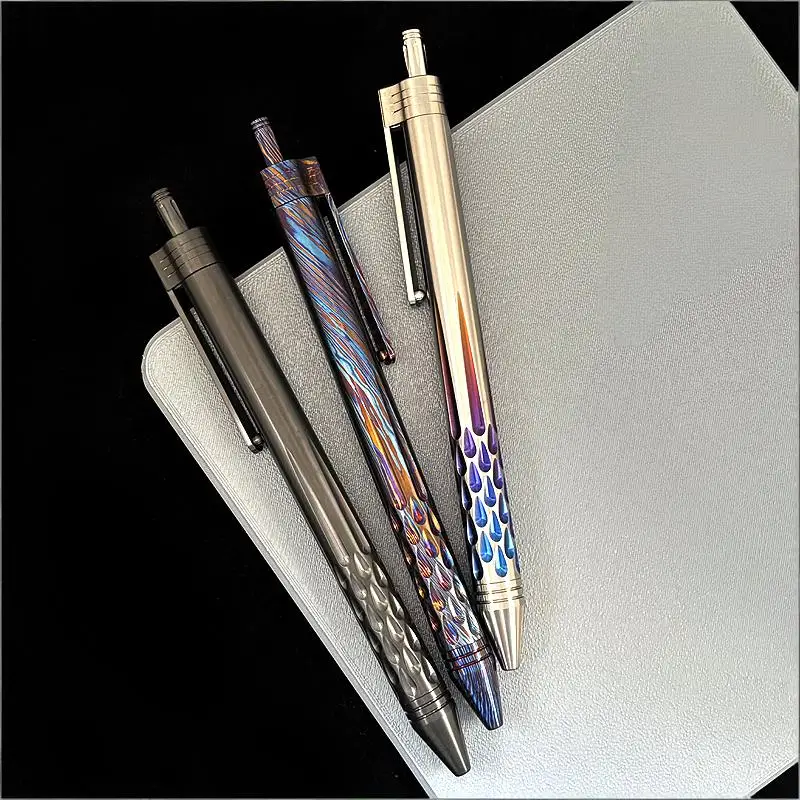 Titanium Alloy Titanium Damascus Water Drop Sword Pattern Click Gel Pen Premium Business Office Signature Pen EDC Tactical Pen