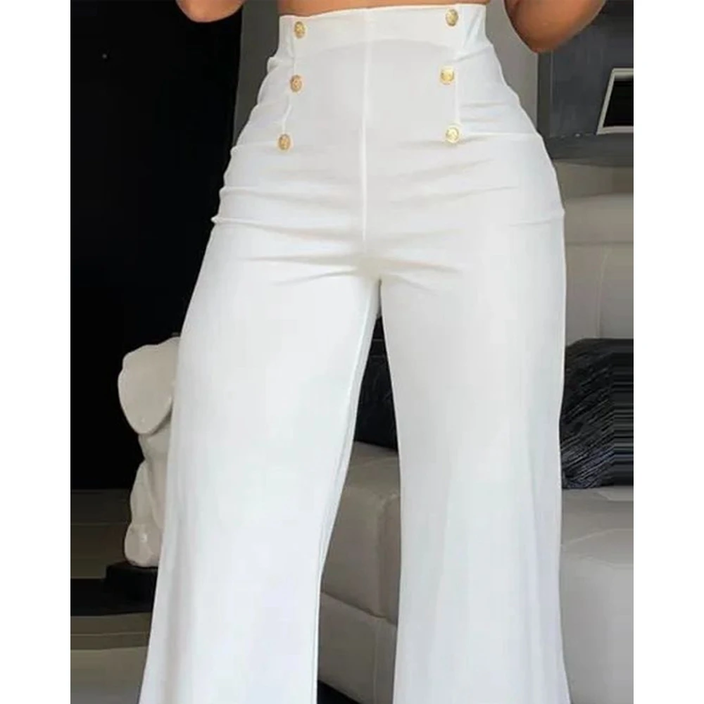 Summer Women High Waist Wide Leg Bootcut Pants Casual Female White Work Pants Office Business Long Trousers Clothing Korean