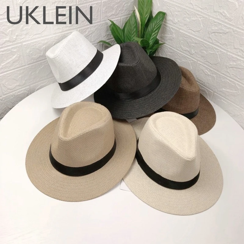 Summer Sunscreen Handwoven Straw Sun Hat Beach Vacation Panama Jazz Hat Men Women Hawaii Casual Sunshade Gangster Cap Bucket Hat