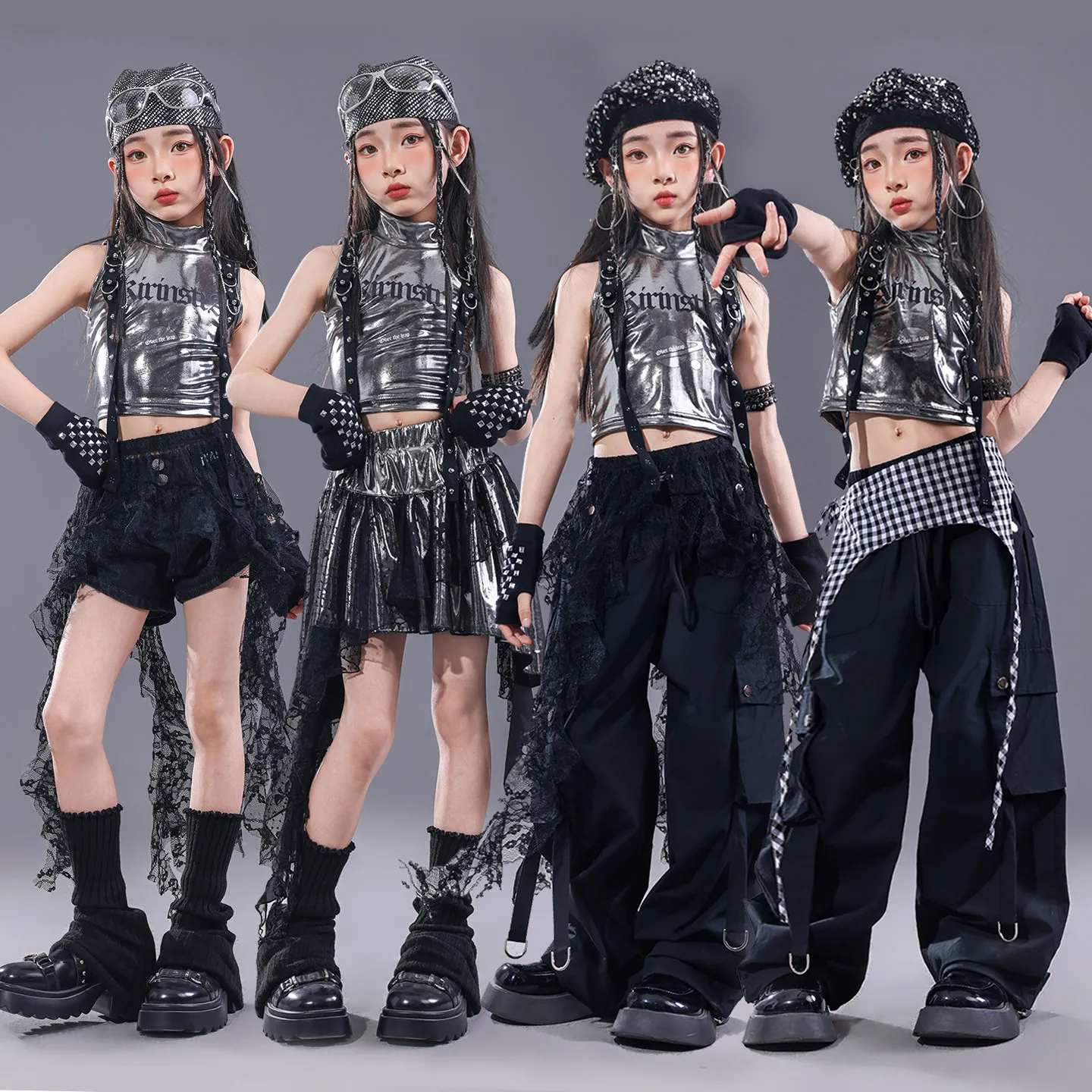 

Детские костюмы для бальных танцев и хип-хопа 2026 года для девочек, групповые наряды в стиле K-pop, одежда для уличных танцев, джазовых танцев, сценические костюмы DQS22810