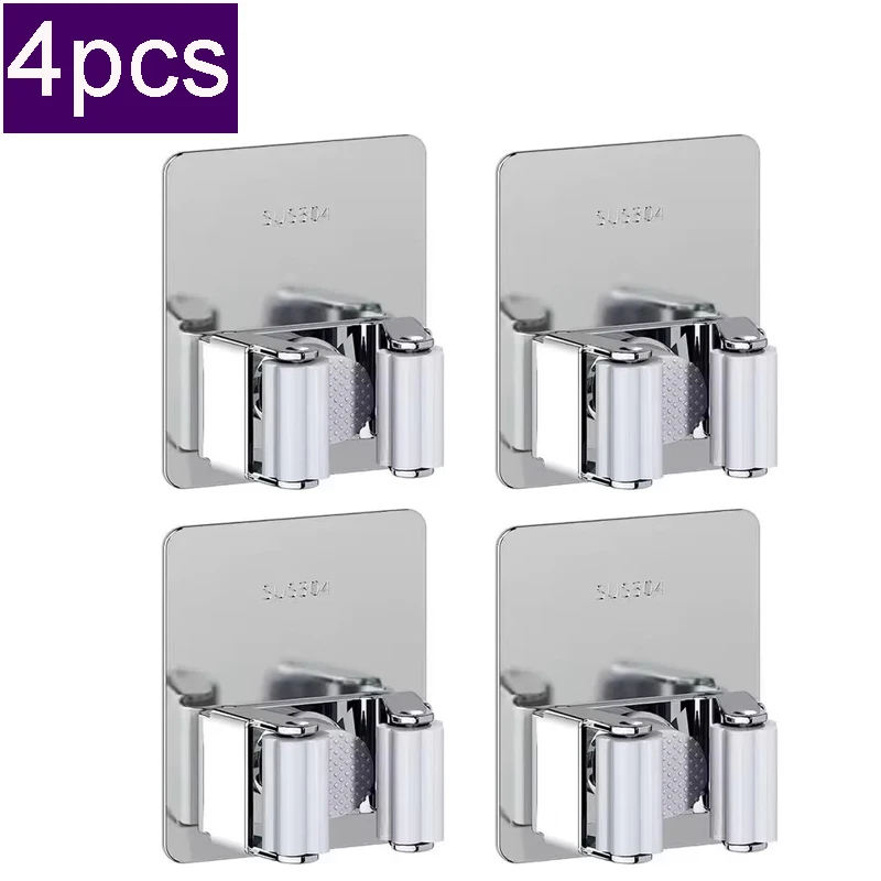 Mopp-Clip-Halter aus Edelstahl 304, für Badezimmer, stanzfrei, Mopp, Besen, Pinsel, Hängeregal, starker klebriger Haken, Wand-Organizer, Regal