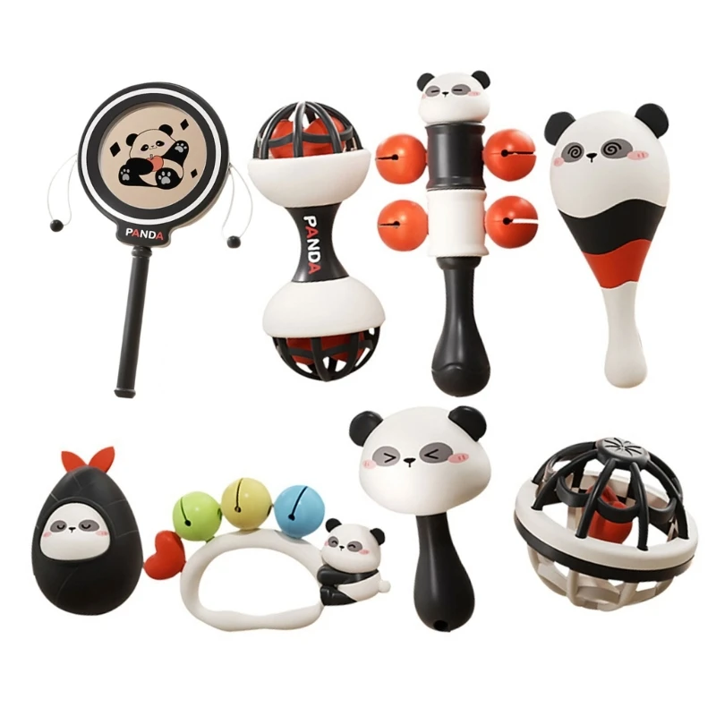 Infant Rattle Maracas Toy Plastic Panda Theme Multiuse For Early Education Hand Eye Coordination Motor Skill Enhancement