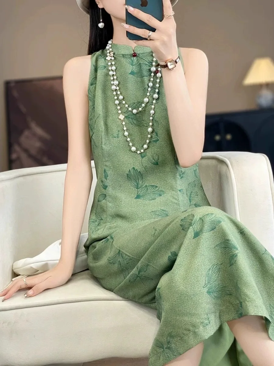 Acétate Satin imprimé Dr femmes rétro chinois Sle Qipao col Svel longue Dr nouvelle jupe fendue chinoise Sle