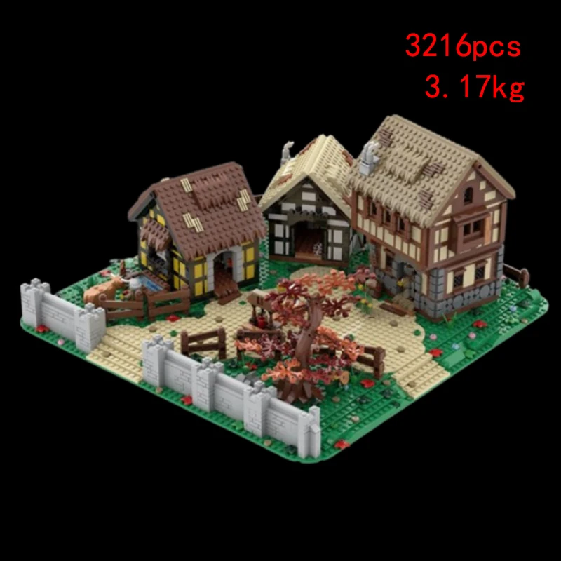 Spot MOC-198833 Medieval House Medieval Village Diorama Small Particle Assembled Building Blocks Building Castle Model Toy