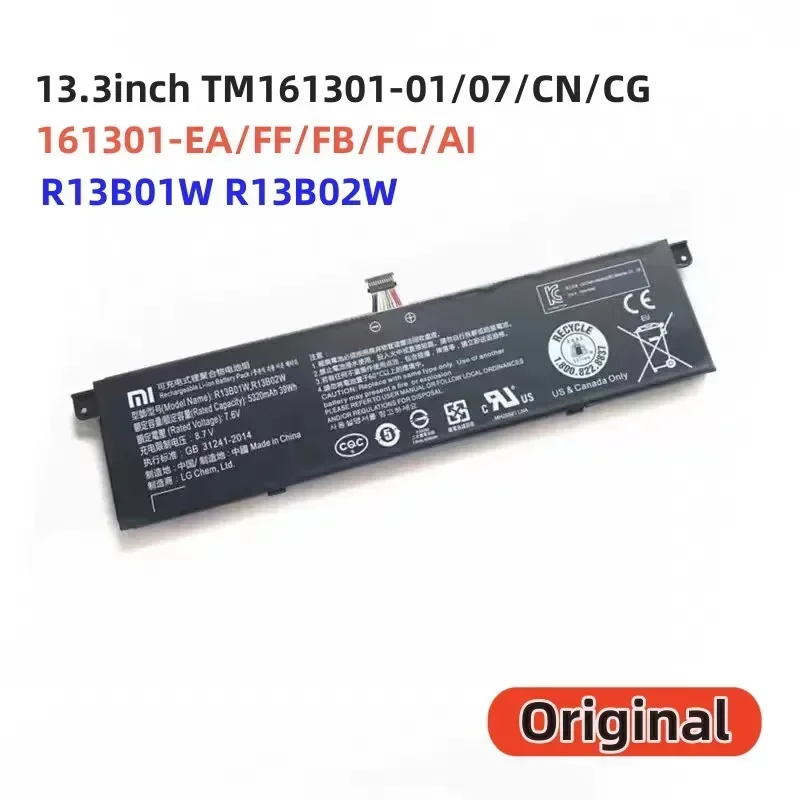 100%Original 5230mAh for Xiaomi Air 13.3inch TM161301-01/07/CN/CG 161301-EA/FF/FB/FC/AI R13B01W R13B02W Laptop Computer Battery