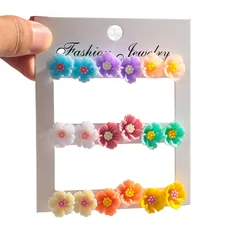 New 18pcs/set Resin Small Camellia Flowers Stud Earring for Women Summer Colorful Flower Acrylic Earrings Trend Jewelry Set Gift
