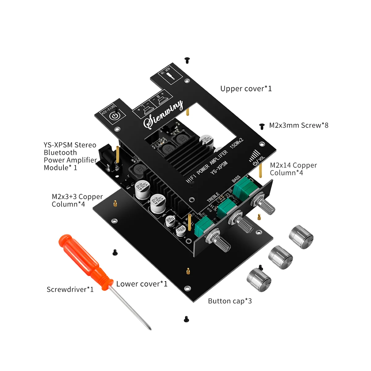 150Wx2 TDA7498E Audio Amplifier Board Stereo Treble Bass Bluetooth Audio Power Amplifier Module Dual Channel Heat Sink