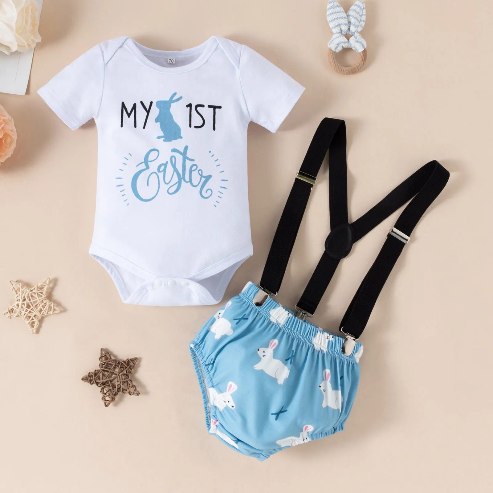 

Toddler Clothes Printing Boys Letter Day Infant Girls Bib Easter Romper Set Baby Short Girls Outfits&Set Active Wear Girls