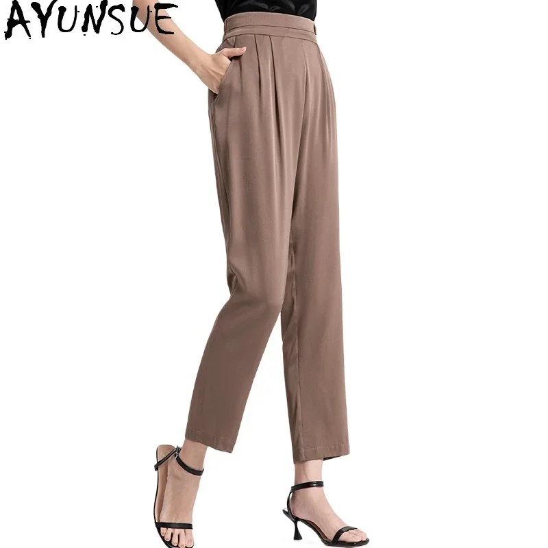 

AYUNSUE 95% Mulberry Silk Pants Old Money Style Trousers Womens Office Wear Harem Pants 2024 Summer Women Clothing Pantalones