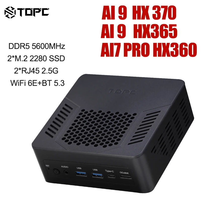 TOPC TR9 Ryzen AI7 Pro Mini Pc Ryzen AI9 HX365 HX370 WiFi6E بلوتوث 5.3 DDR5 5600MHz 2280 NVME SSD Win11