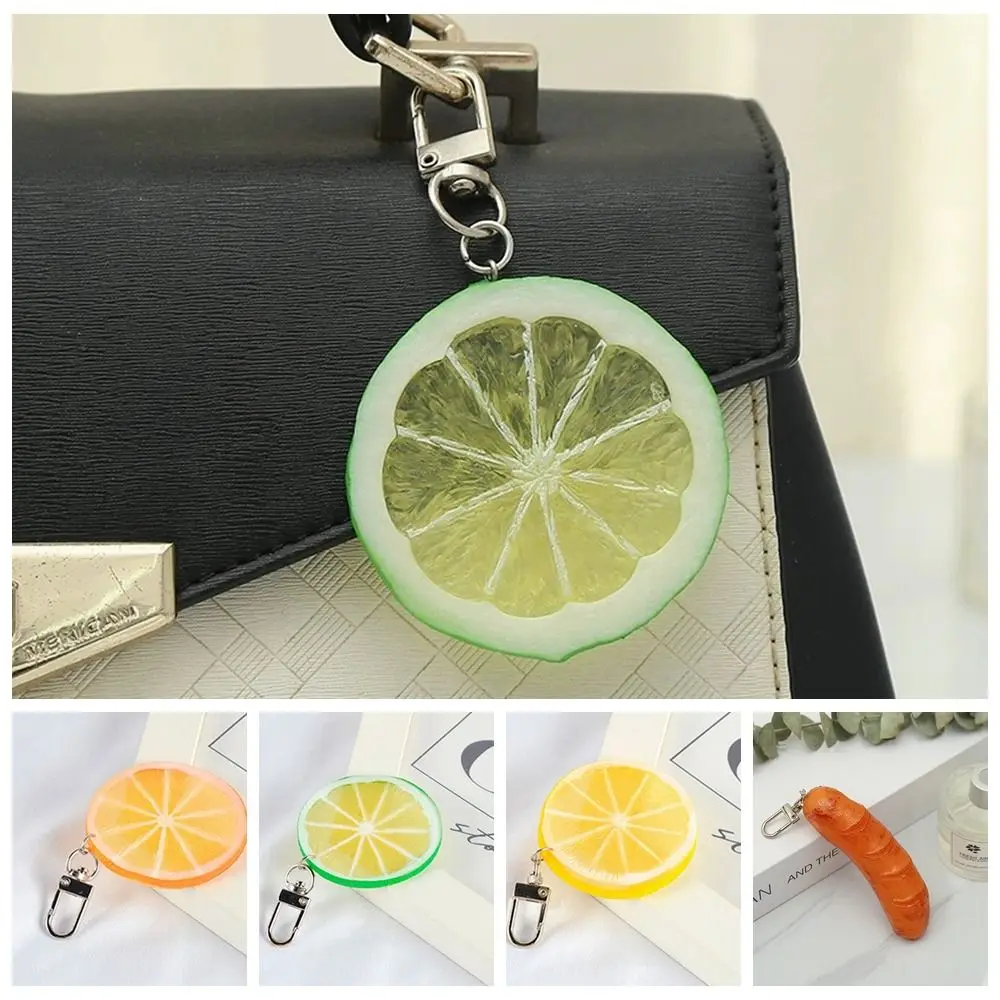 Cute Food Lemon Slice Key Chain Orange Slice Acrylic Hot-dog Pendant Backpack Charms Korean Style Simulation Food Key Ring Women