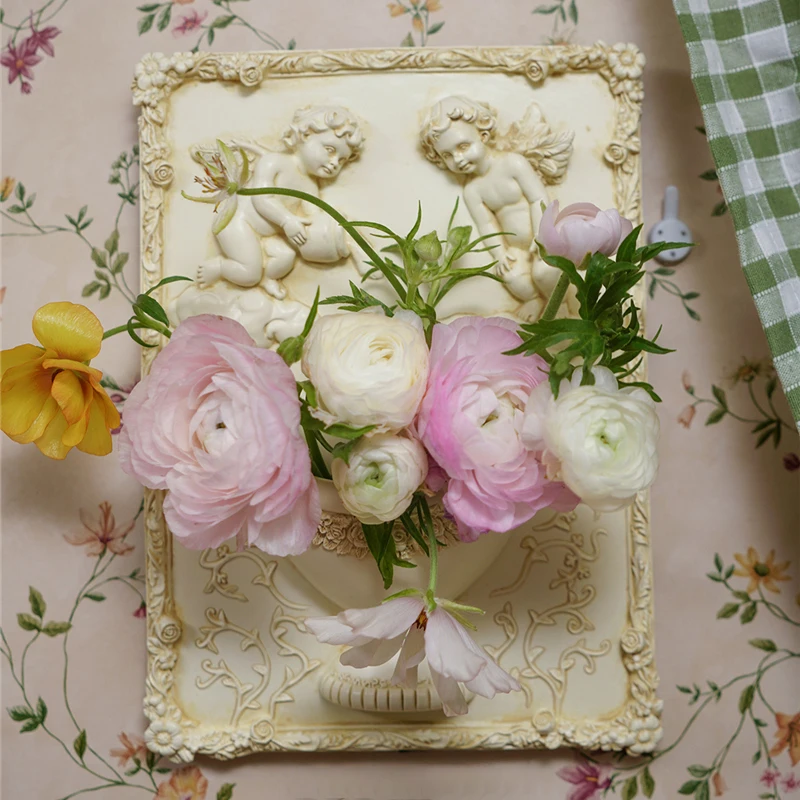 Vintage Ornaments European White Angel Embossed Resin Photo Frame Picture Frame Home Homestay Wall Decoration Pendant Gifts