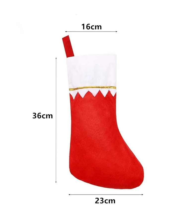 

Christmas Stocking Non woven White Gold Label Stocking Hanging Green Mouth Thread Christmas Decoration Ornaments Gift Bag