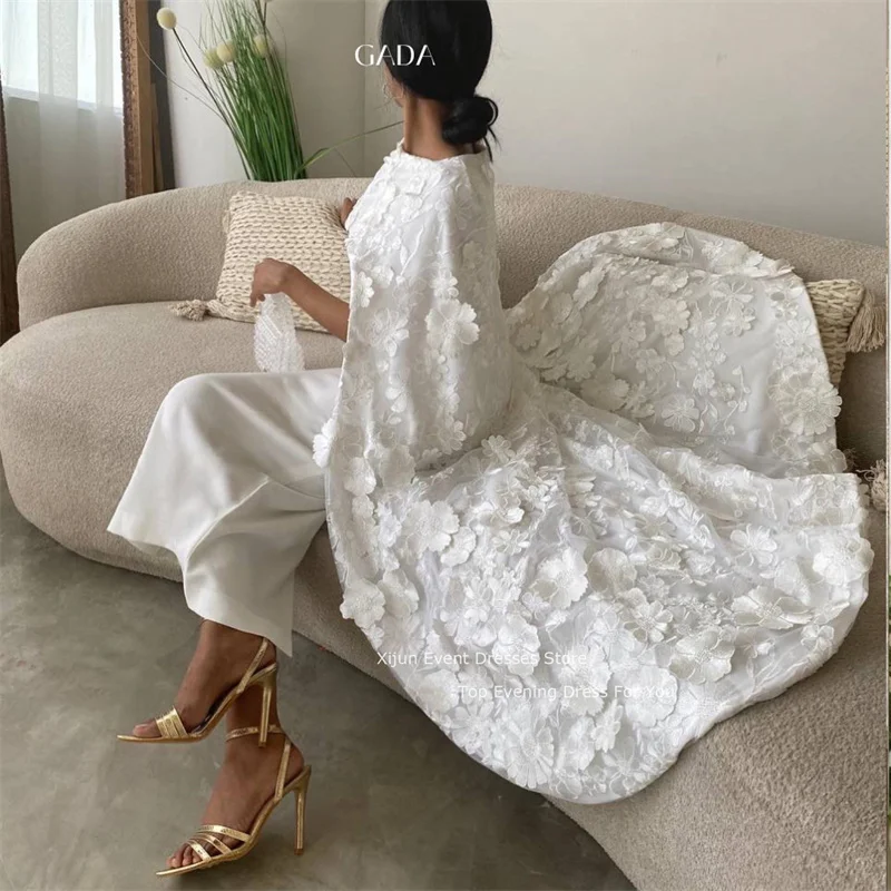 Xijun White 3D Flowers Evening Dresses Gogerous Saudi Arabric Women Prom Dresses 2023 Dubai Party Gowns Formal Long Prom Gowns