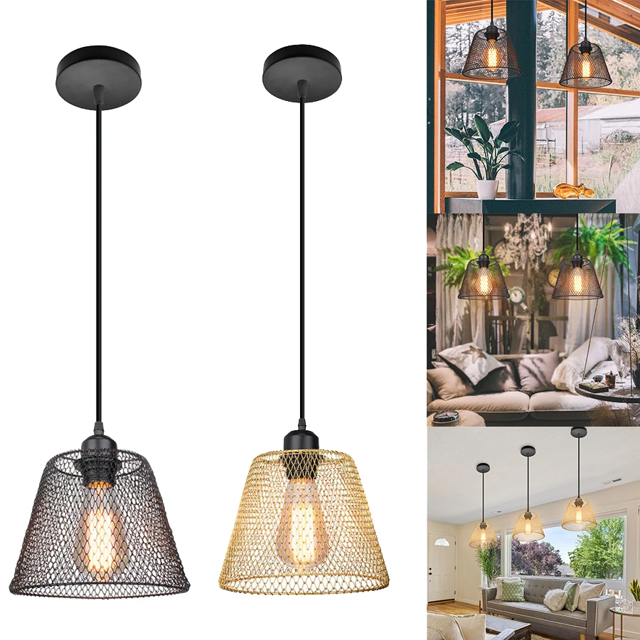 

Industrial Pendant Light Iron Mesh Metal Pendant Lamp Shade for Living Room Bedroom Restaurant Contemporary Lighting Fixture