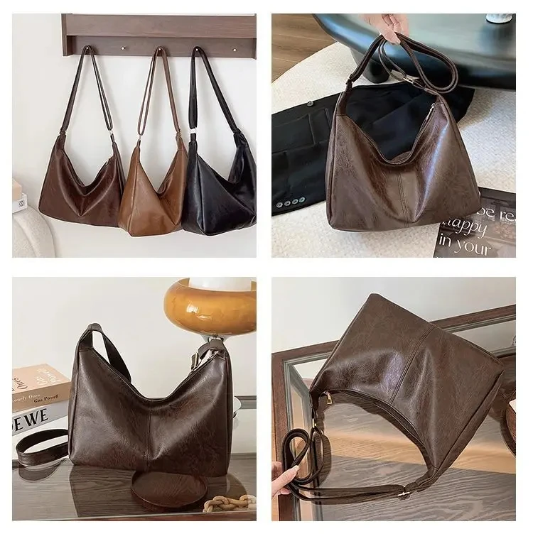 PU-Leder Pendler Mode Vintage Casual Tote Bag Maillard Stilvolle Umhängetaschen für Frauen Textur Große Kapazität Temperament – Detail 1