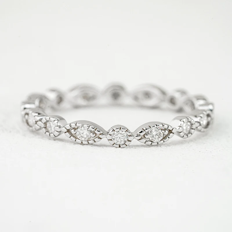 S925 Silver Plated 18K White Gold Round Moissanite Pave Ring 0.4ct For Women Daily Wear