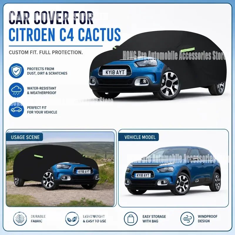 For Citroen C4 Cactus 2014-2026 Car Cover Waterproof Black UV Sun Rain Snow Wind Ice Protection Outdoor Auto Vehicle Body