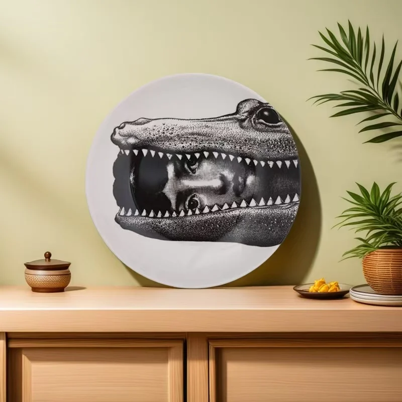 Elegant 8-Inch Retro Ceramic Decorative Plate - Modern Woman Design, Microwave Safe, Ideal for Living Room, Bedroom, Office,