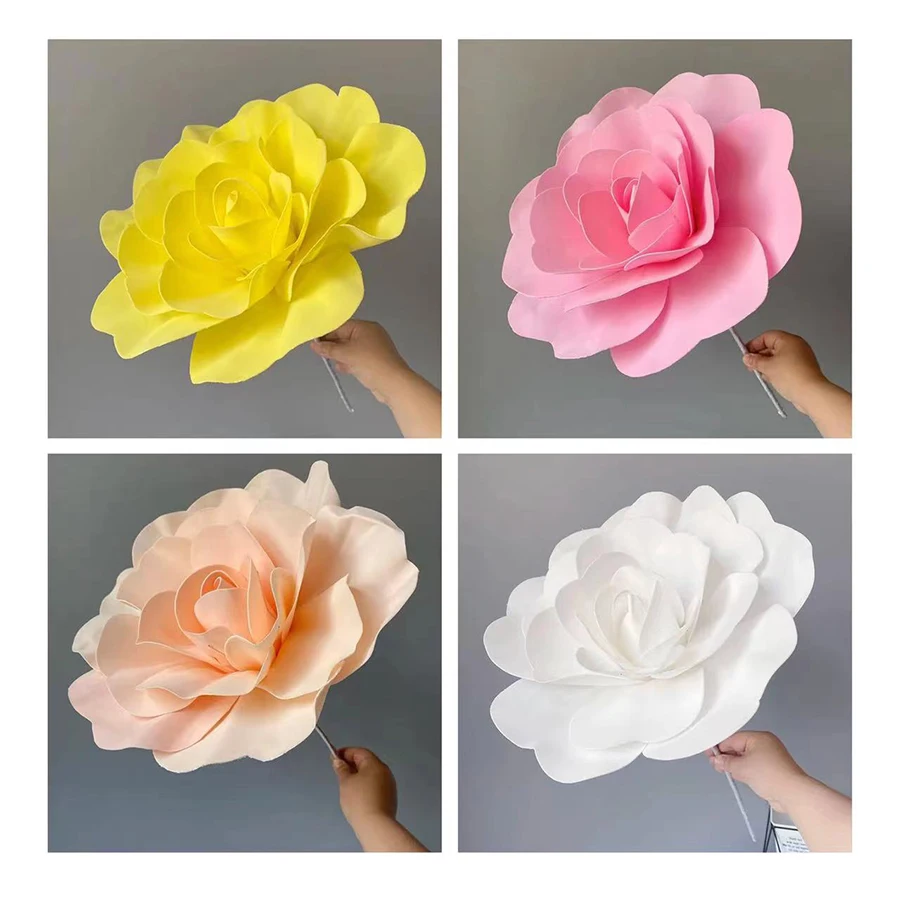 

Artificial Flower Giant Rose With Stem Base Foam Flower Wedding Stage Background Wall Window Hotel Shopping Mall Decoration