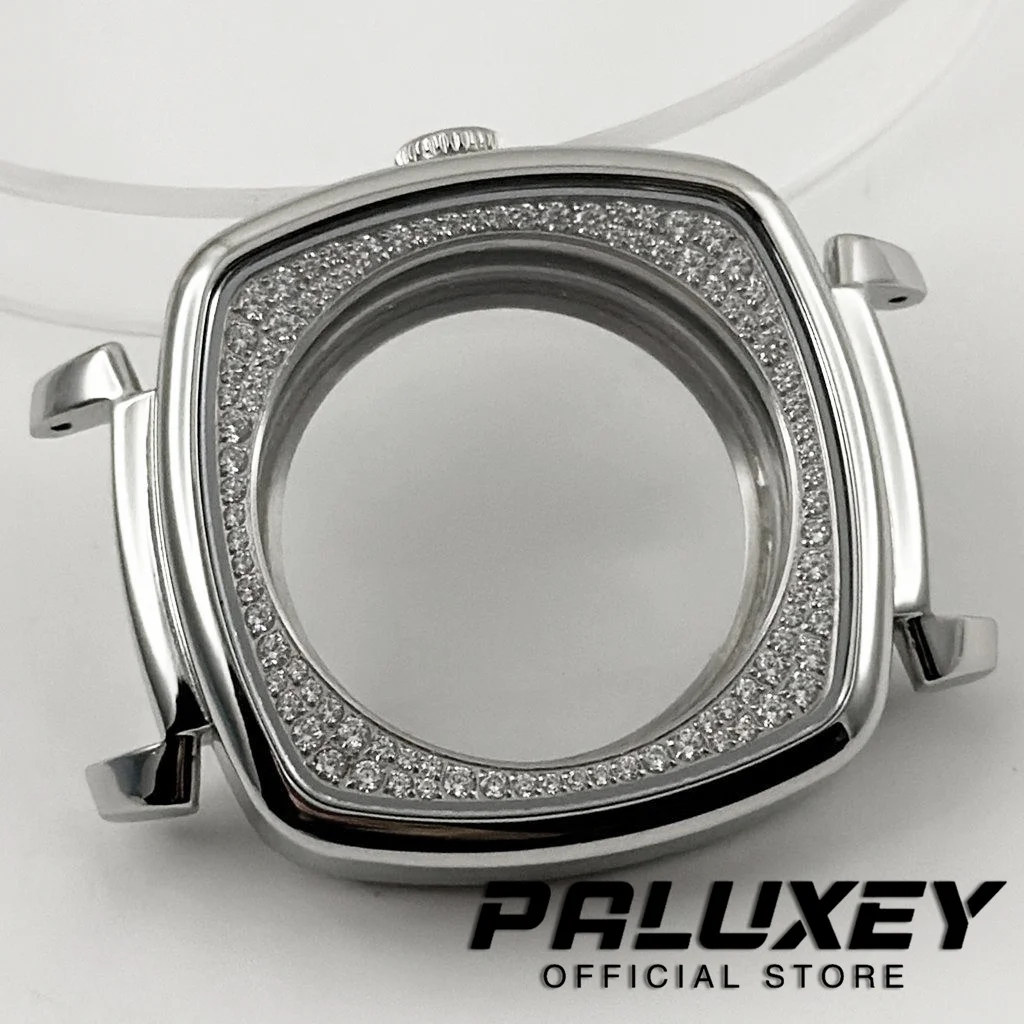 NH35 37.5Mm Casing Jam Tangan Kristal Safir Jam Tangan Mekanis NH38 Chronograph NH36 Casing Nautilus PP Bertatahkan Berlian Modifikasi