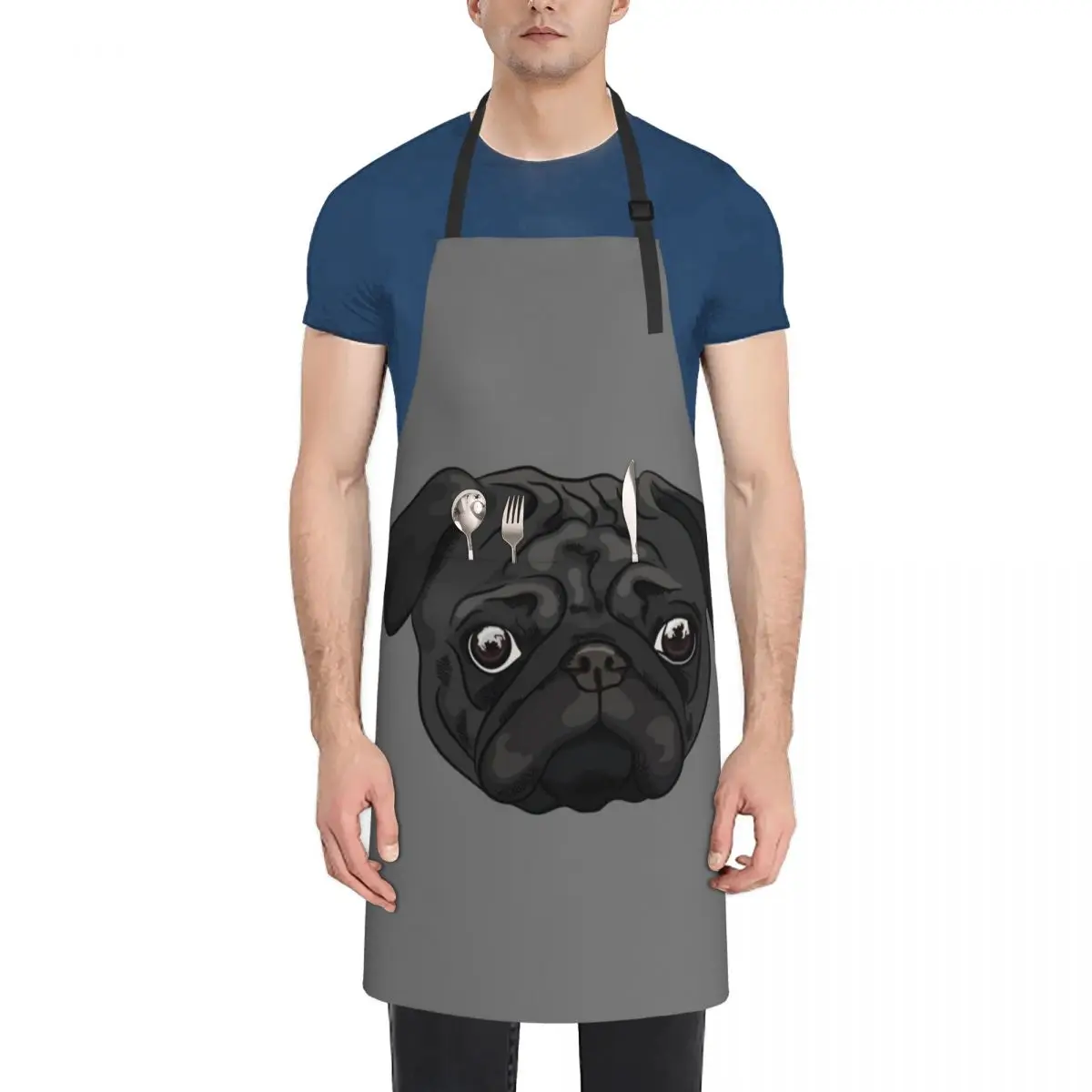 Cute black pug portrait Apron Kitchen Tools Accessories Women's Dresses cooks clothes kitchen utensil Apron