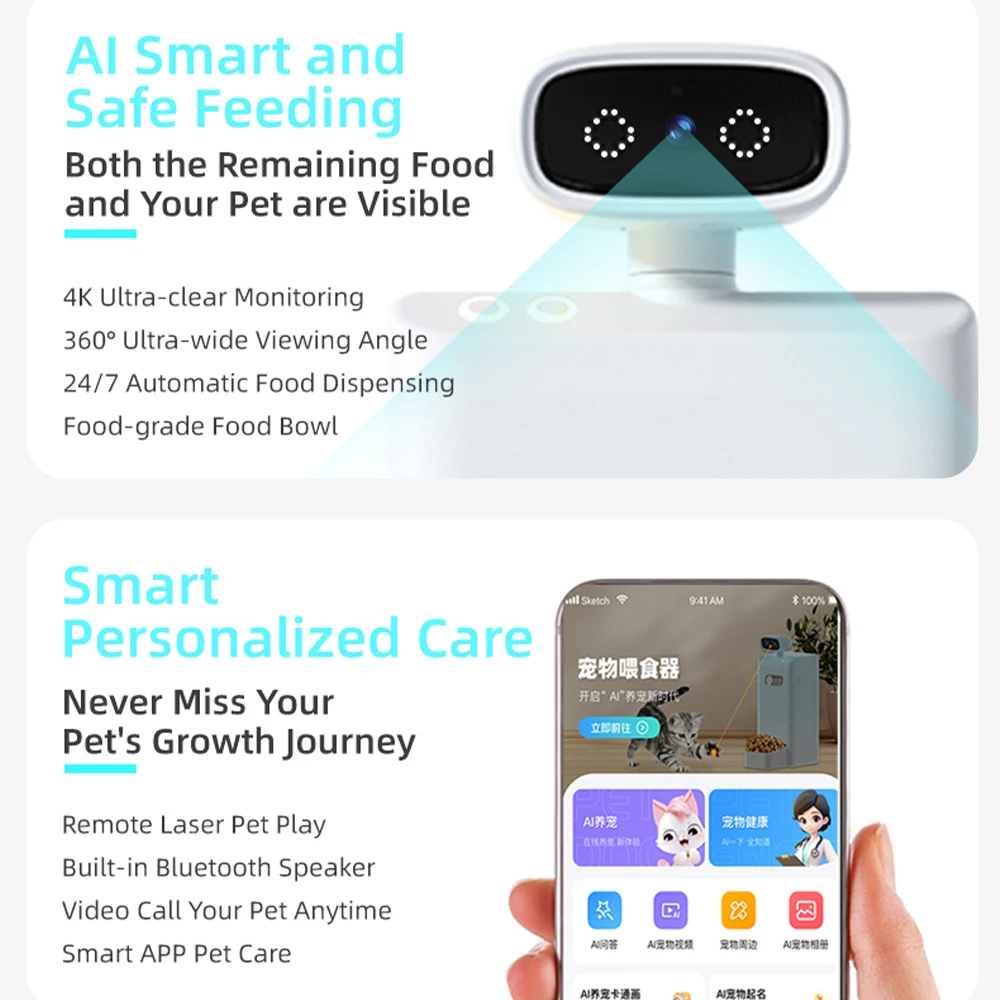 4K HD Smart AI Pet Camera Feeder with 2-Way Talk App Control 3.5L Capacity Durable Auto Food Dispenser for Interactive Play