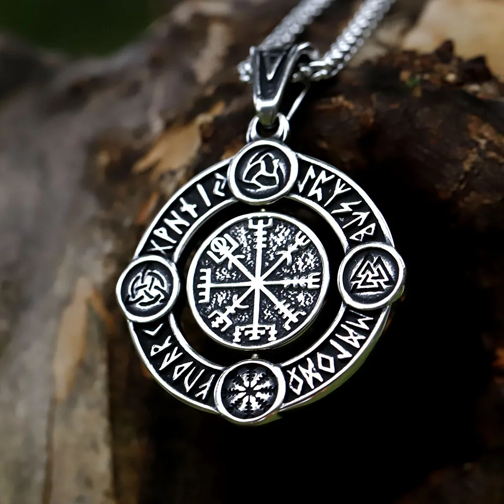 Men\'s 316L stainless-steel Vintage Round Viking Celtic Knot Cross Pendant Chain Necklace for gift free shipping