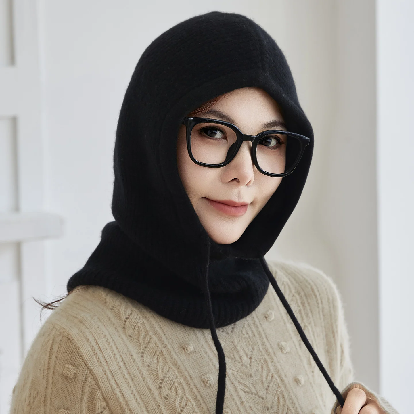 

Женская высококачественная вязаная шапка из 100% кашемира, ветрозащитный теплый зимний шарф, цельный модный французский шарф-шапка для мужчин и женщин