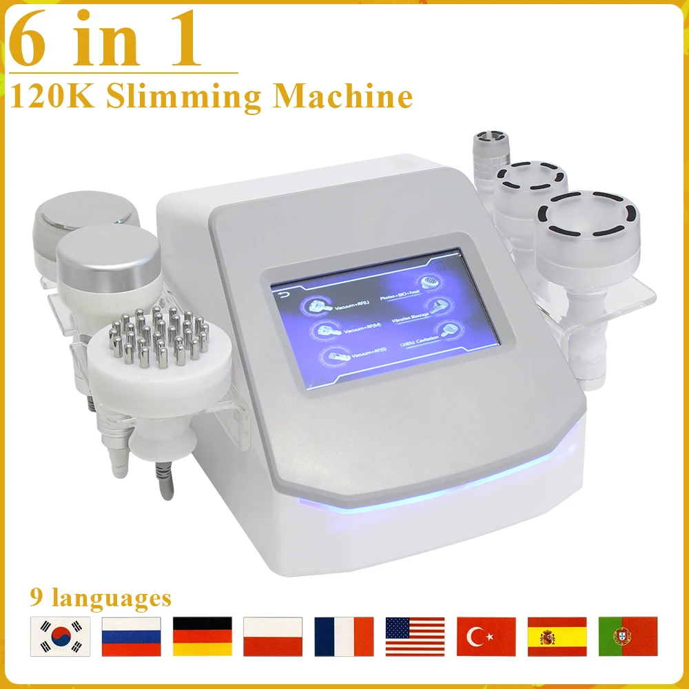 

6 в 1 120 К ультразвуковой кавитационный вакуумный массажный косметический аппарат для удаления целлюлита, фурнитура жира, лифтинг лица, омоложение кожи