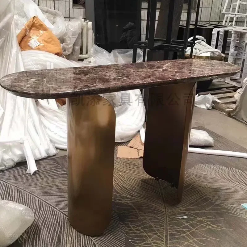 Light Luxury Marble Entrance Table for Home Wall-Mounted Strip Case Rack Stainless Steel Console Table with Storage