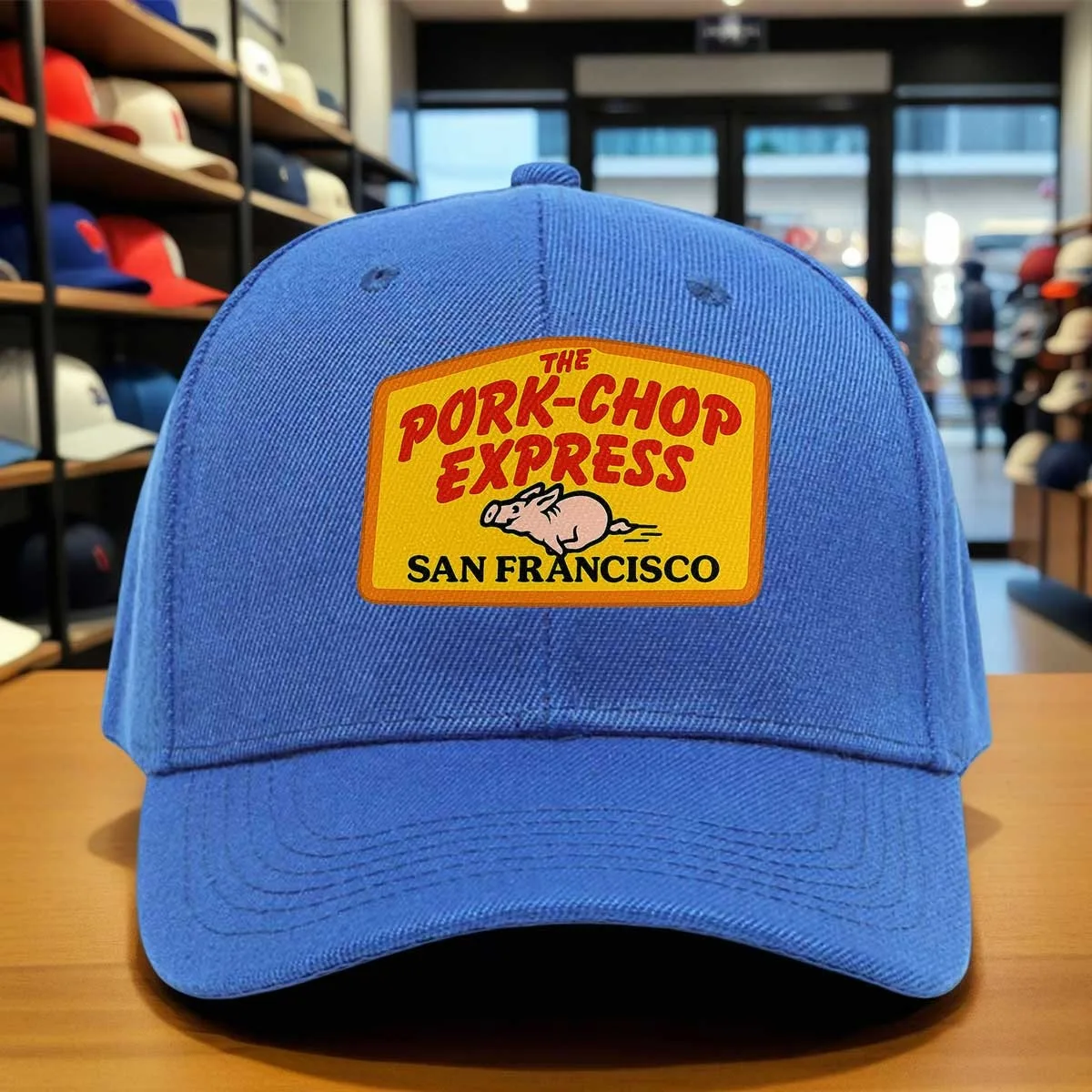 The Pork Chop Express San Francisco Baseball Cap, Funky Retro Design with Flying Pig Print, Adjustable Casual Hat for Men and Wo
