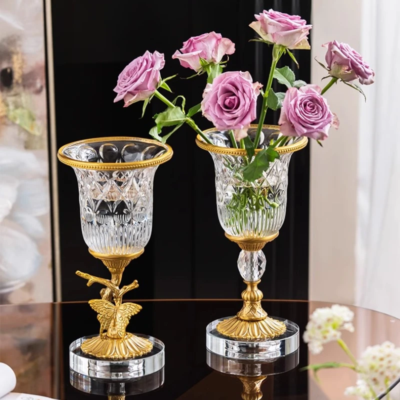 

European Crystal Glass Inlaid with Copper Vase Ornaments Living Room Flower Vases High-end Luxury Flower Vases Home Decorationn