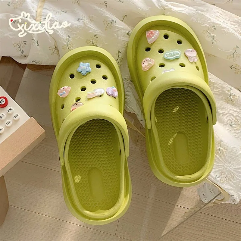 Cute DIY Women's Hole Shoes Summer Fashion Soft Sole Beach Garden Shoes EVA Summer Outdoor Anti Slip Beach Sandals Women Slipper