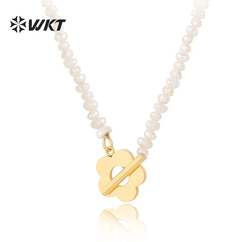 WT-MPB050 WKT Baroque Pearl Necklace Female Spring Summer New Stainless Steel Bracelet Geometric OT Buckle