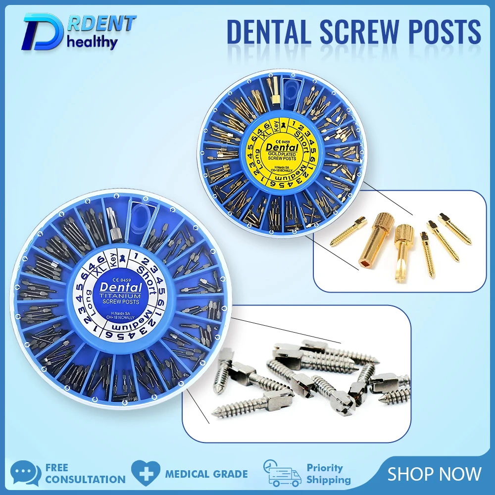 

120 шт./кор., стоматологические эндодонтические винтовые стойки, конические штифты для корневых каналов, позолоченные материалы из нержавеющей стали, эндодонтические штифты для корневых каналов