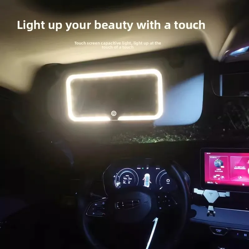 LED Light Car Visor Vanity Mirror with ,Dimmable Touch Screen,USB Charging, Rechargeable Battery Makeup Mirro for Car, 3 Colors