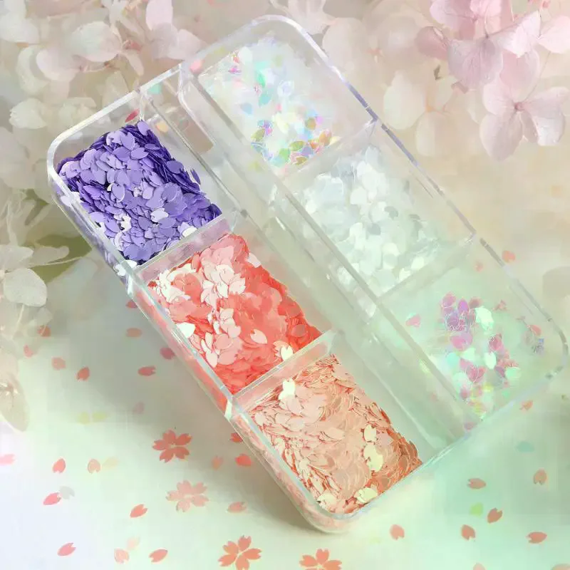 6 Grids Shining Flower Petal Chip Nail Sequins Cherry Blossoms Glitter Stickers Spring Holographic Decor Flakes Colorful Decor