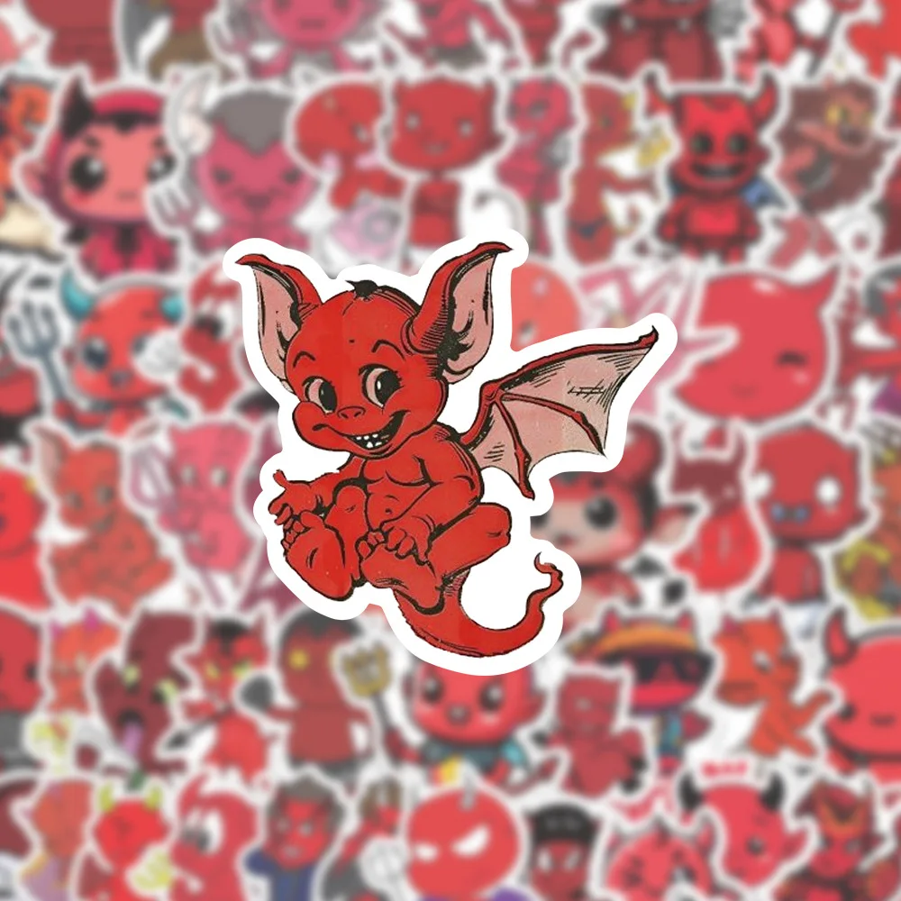 

10/60PCS Funny Red Little Devil Cartoon Waterproof Stickers Decoration Notebook Mobile Guitar Suitcase Water Cup Graffiti Toys