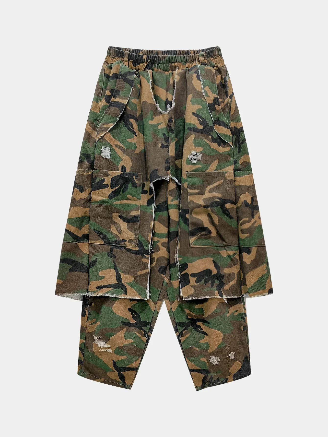 سراويل نسائية مموهة ممزقة بفتحات من قماش الدنيم لخريف وخريف 2025 سراويل فضفاضة على طراز سفاري جينز هيب هوب