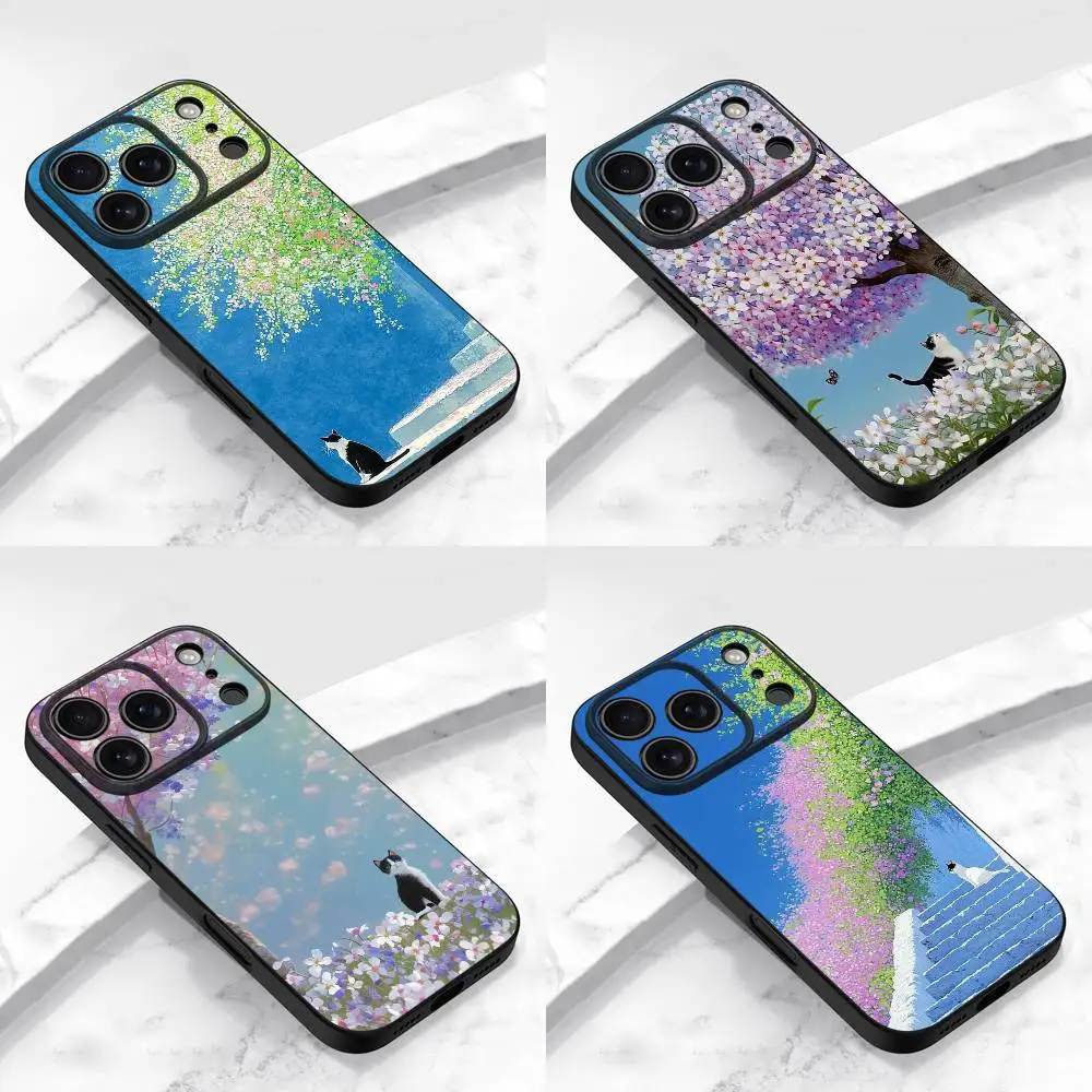 

D-David Hockney Art Cat Phone Case For iPhone 17,16,15,14,13,12,11,Pro,Max,Plus,E,Air,Mini Protective Black Cover