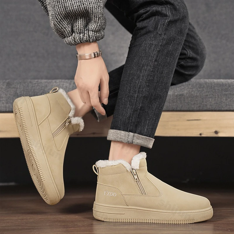 

Snow Boots Men's 2025 Winter New Waterproof Non Slip Plush Thicken Warm Cotton Shoes Fashion Zipper Vintage Comfort Casual Shoes