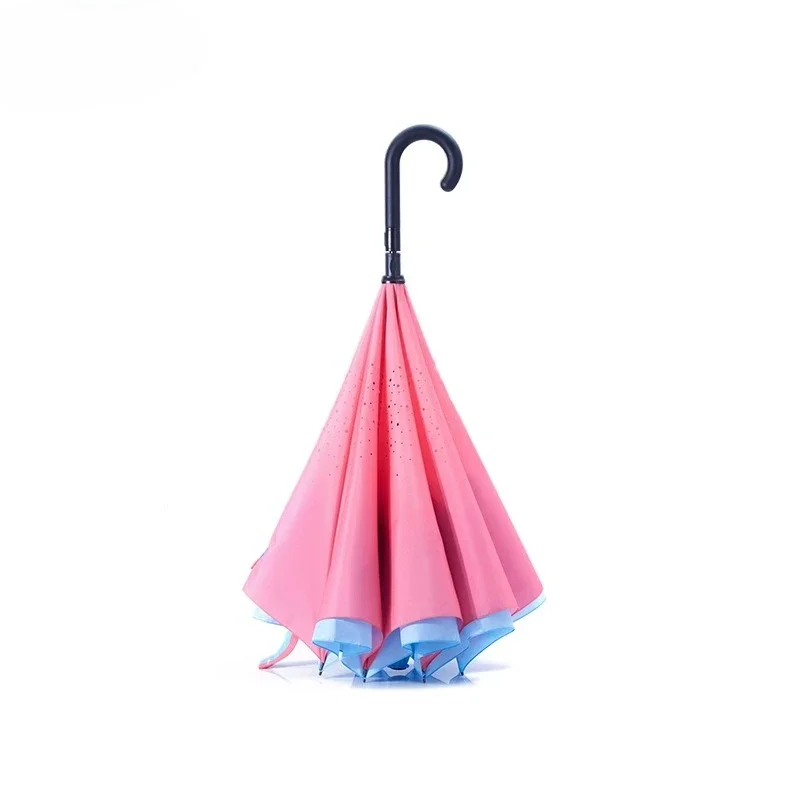 Gradient Color Reverse Umbrella Auto Open Close Straight Handle Semi Automatic Windproof Car Umbrella Vehicle Travel Use 역방향 우산