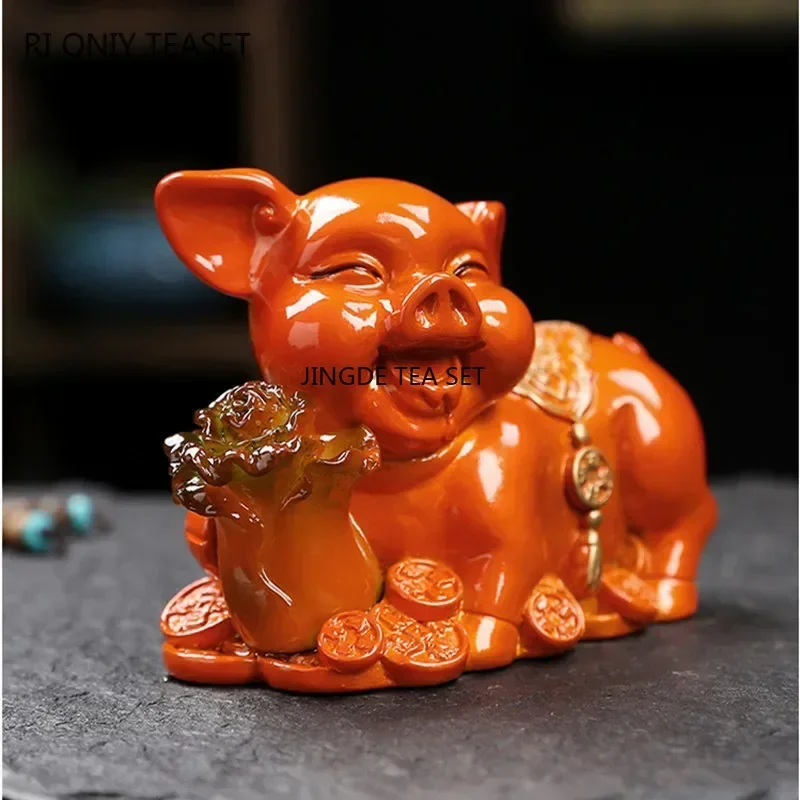 Lucky Pig Statue Resin Color Changing Tea Pet Animal Tea Carving Jewelry Decoration Craft Gift