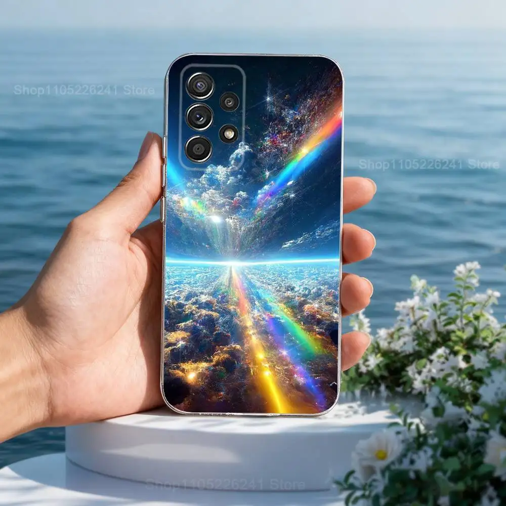 Arco Iris brillante hermoso para Samsung A30,71,51,S9,10,20,Ultra,S22,23,21,PIus,FE,Lite, transparente, funda de silicona