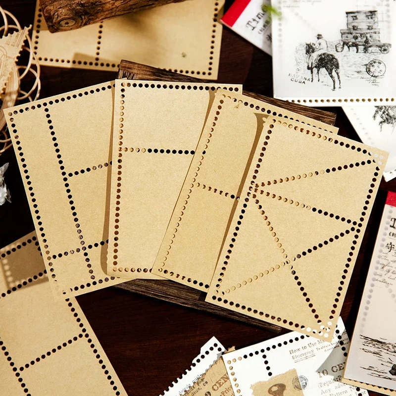 50 pcs/lot Non adhesive hand ledger note punched stamp frame with retro background DIY material paper collage book  4 styles