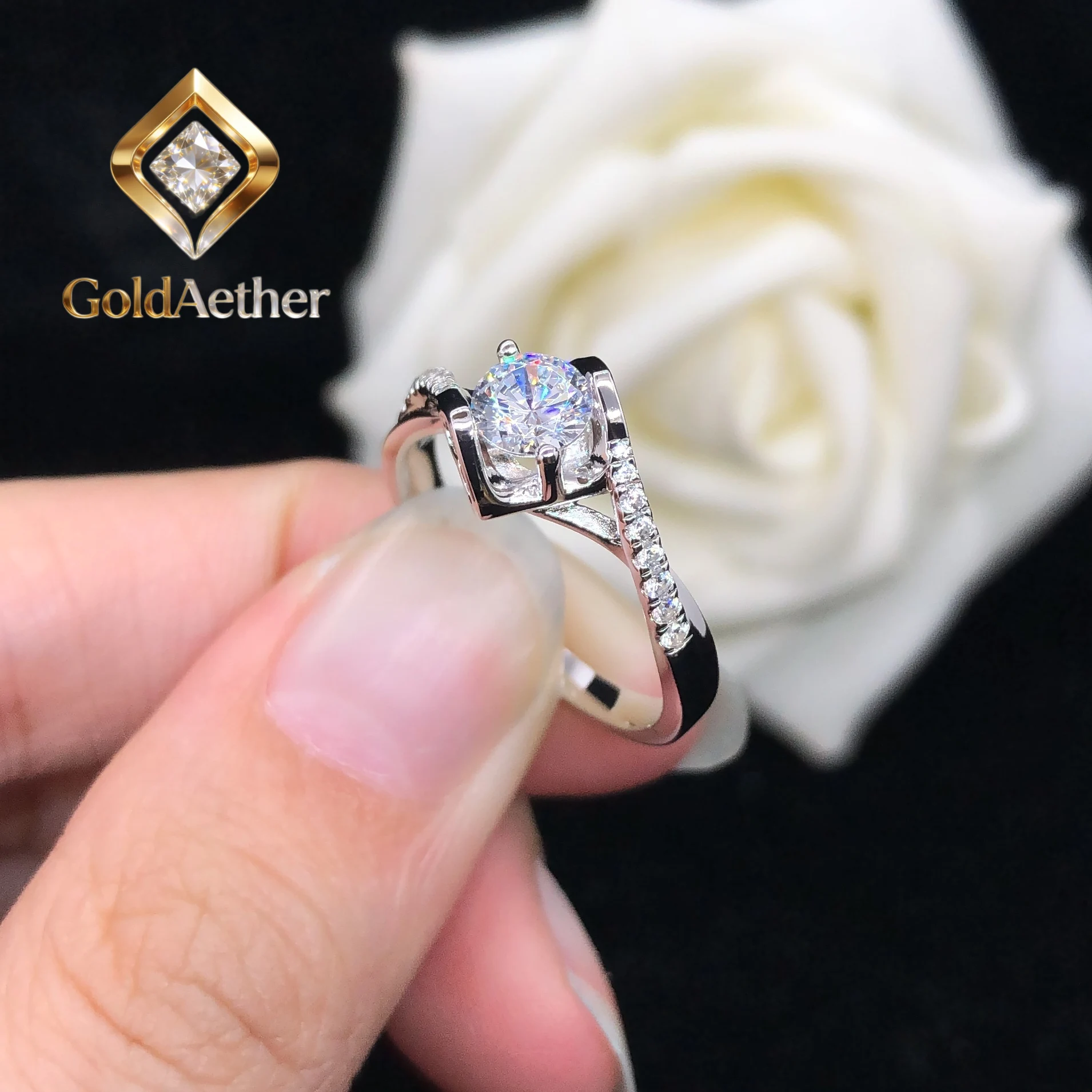 

GoldNouveau Test Positive 0.5Ct 5.0mm D Color VVS1 Moissanite Engagement Ring AU585 14K White Gold Ring Anniversary Diamond Jewe