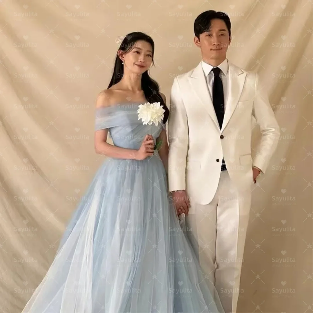 

Sayulita Strapless Prom Dresses Detachable Shawls 이브닝드레스 Long Ruched Tulle Korea Wedding Party Dress Customized